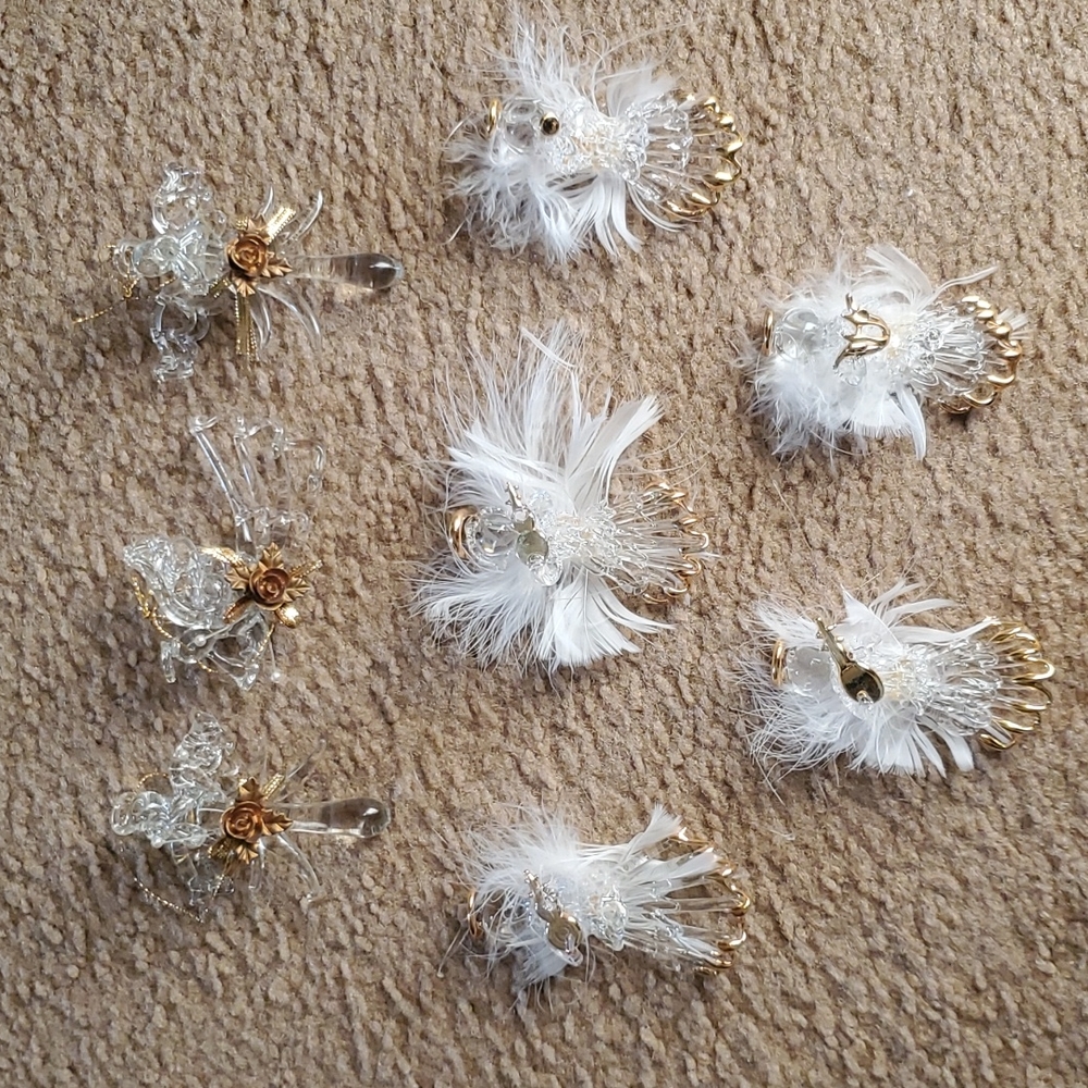 8 Vintage Spun Glass Angel Christmas Ornaments